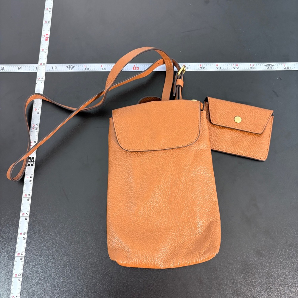 J. Jill Women Crossbody Bag OS Brown Pebbled Leather Flap Small Pouch Minimal‎